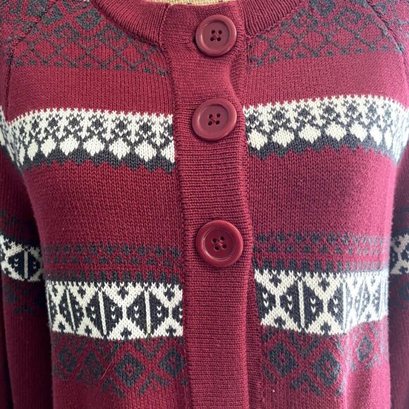 Croft & Barrow Fair Isle Cardigan Sweater Button Front Red Nordic Size Medium - Picture 2 of 5